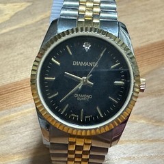 Diamante Quartz Watch Men Diamond Fluted Bezel Dual Tone Analog New Battery 6.5″