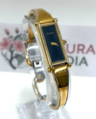 GUCCI 1500L Black Dial Gold Bangle Watch Swiss Made Quartz Ladies Working