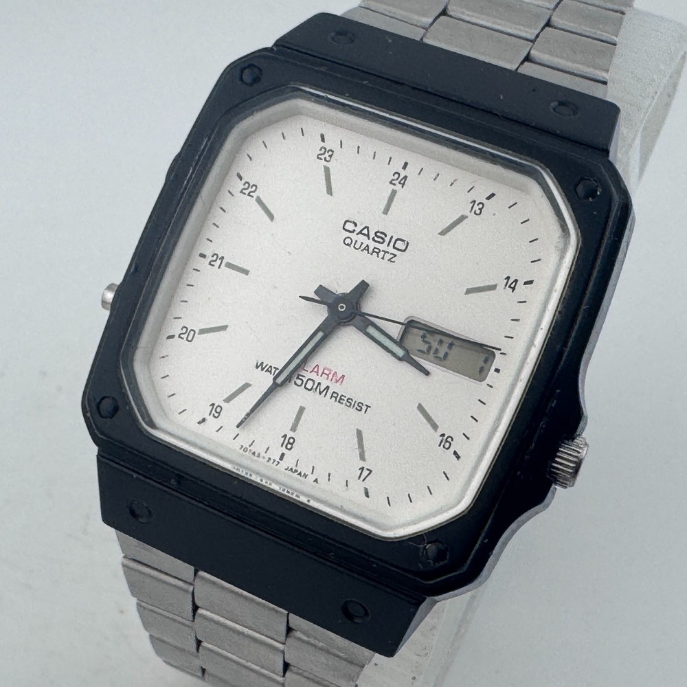 Vintage Casio Analog Digital Watch MQA-10W Men Black Rectangle Japan New Battery
