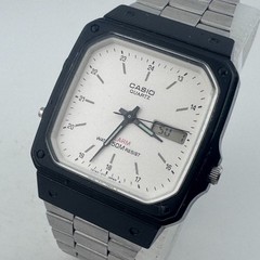Vintage Casio Analog Digital Watch MQA-10W Men Black Rectangle Japan New Battery