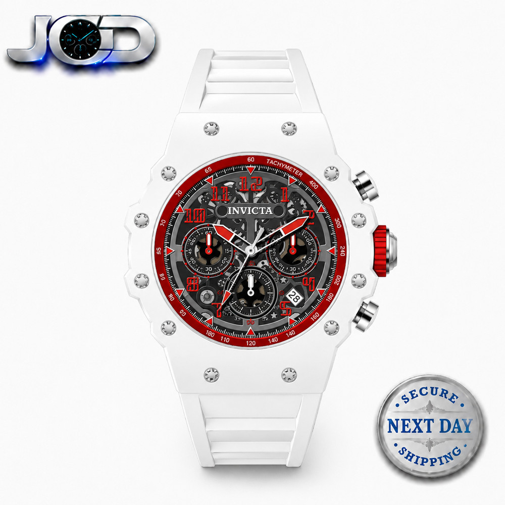 Invicta Racing Men’s Watch 43.5mm White Silicone Silver Dial Quartz New 69660
