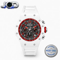 Invicta Racing Men’s Watch 43.5mm White Silicone Silver Dial Quartz New 69660