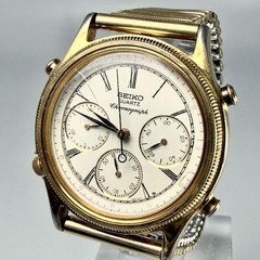 Seiko 7A28-6010 Quartz 37mm White Dial Gold Mens Watch