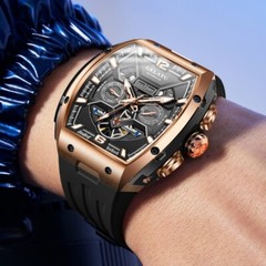 Men’s Automatic Mechanical Watch Tonneau Sapphire Glass 50M Waterproof Luminous