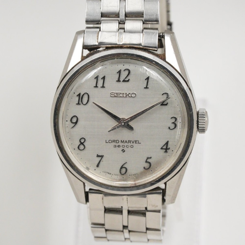 Vintage Seiko Lord Marvel 5740-8000 36000 Silver Linen Arabic Manual Watch SS JP