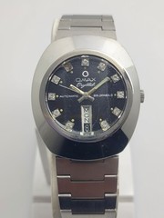 Vintage OMAX Crystal Automatic 35202 Swiss made 25 Jewels Black Dial Men’s Watch