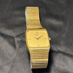 Seiko Quartz Analog Dress Rectangle Watch Two-Tone Bracelet Gold Dial 28-31.9mm