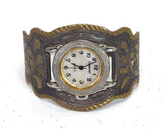 Crumrine brand cuff bracelet watch w/ Ornate Floral Pattern Not Tested Used VTG