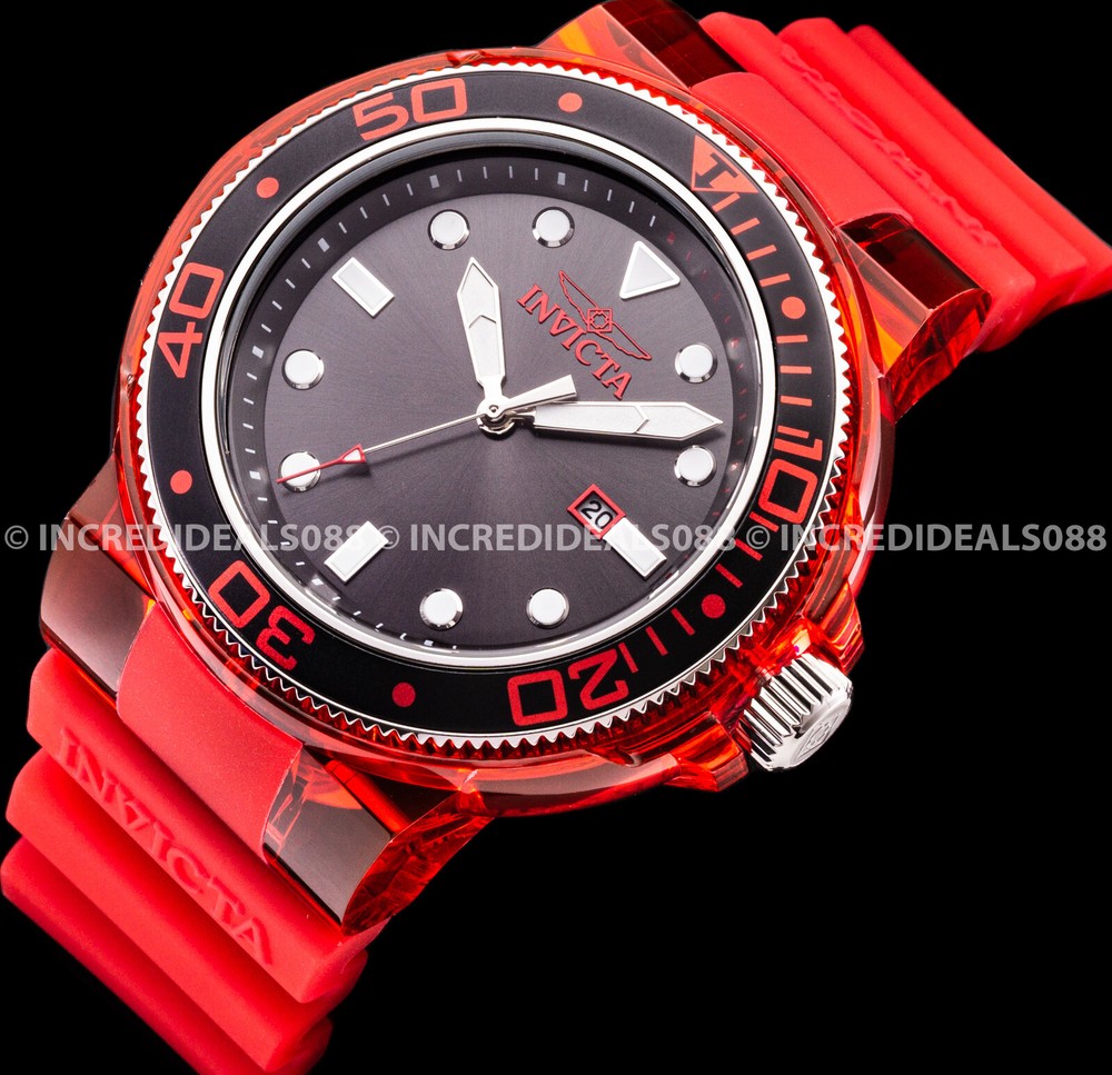 Invicta GRAND PRO DIVER ANATOMIC Red Silver Black SS Stylish Bold Mens Watch