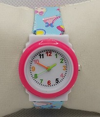 Girls White Pink Blue Plastic Rainbow Dog Girl Cloud Bow Heart Analog Watch J9