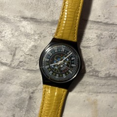 Swatch Gent 24H Ellypting GB152 1993 Vintage NOS Black Dial Mustard Yellow Strap