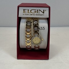 Elgin EG17010ST Adult Woman’s Analog Watch Set with Arrow Link Design in Gold