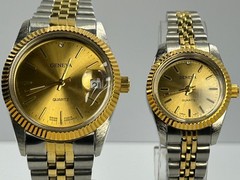 Geneva New Couples Watch His&Hers TwoTone Gold Dial Diamond At 12O’Clock Running