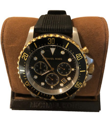 MICHAEL KORS Chronograph Watch Everest Two Tone Silicone Black Strap UNISEX