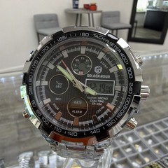 Golden Hour Men’s Analog-Digital Quartz Chronograph Alarm Dual Time Black Dial