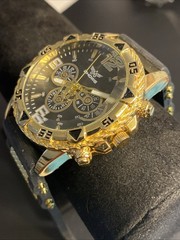 Zhowe Gold Tone Watch Black Dial Faux Chronograph Black Rubber Band New Battery