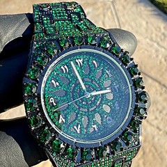 Men’s Green Ice Chunky Hip Hop Watch CZ Iced Bling Out Arabic Numerals 8.5″