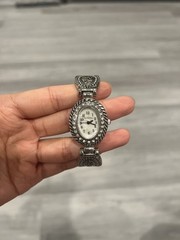 Kim Rogers silver-tone ladies bracelet watch with oval crystal-accent
