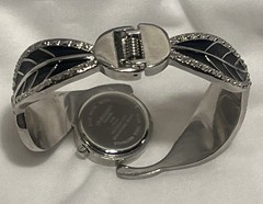 Embassy Bracelet Clasp Women’s Watch Rhinestones Black Silver New Battery