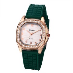Women Girls Rhinestone Square Dial Jelly Silicone Band Quartz Analog Wrist Watch