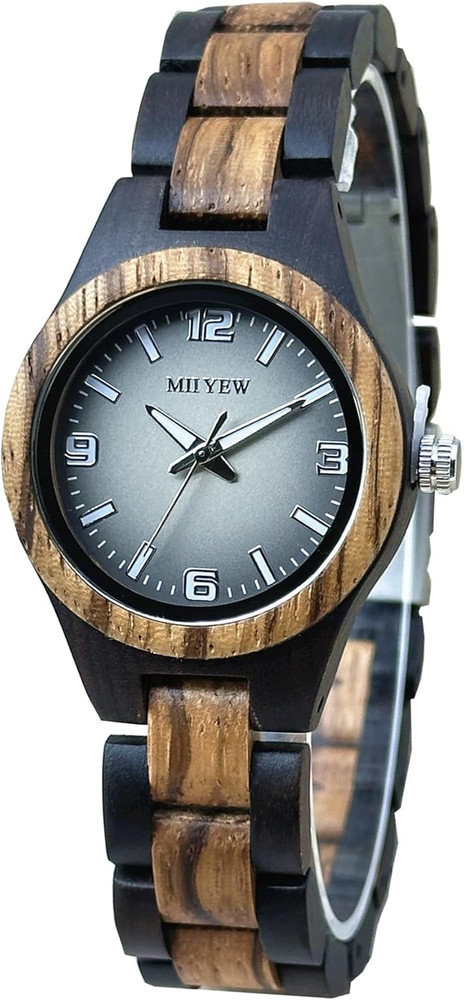 Wooden Watch for Women Natural Wood round Analog Quartz Watches with Gradient Gr