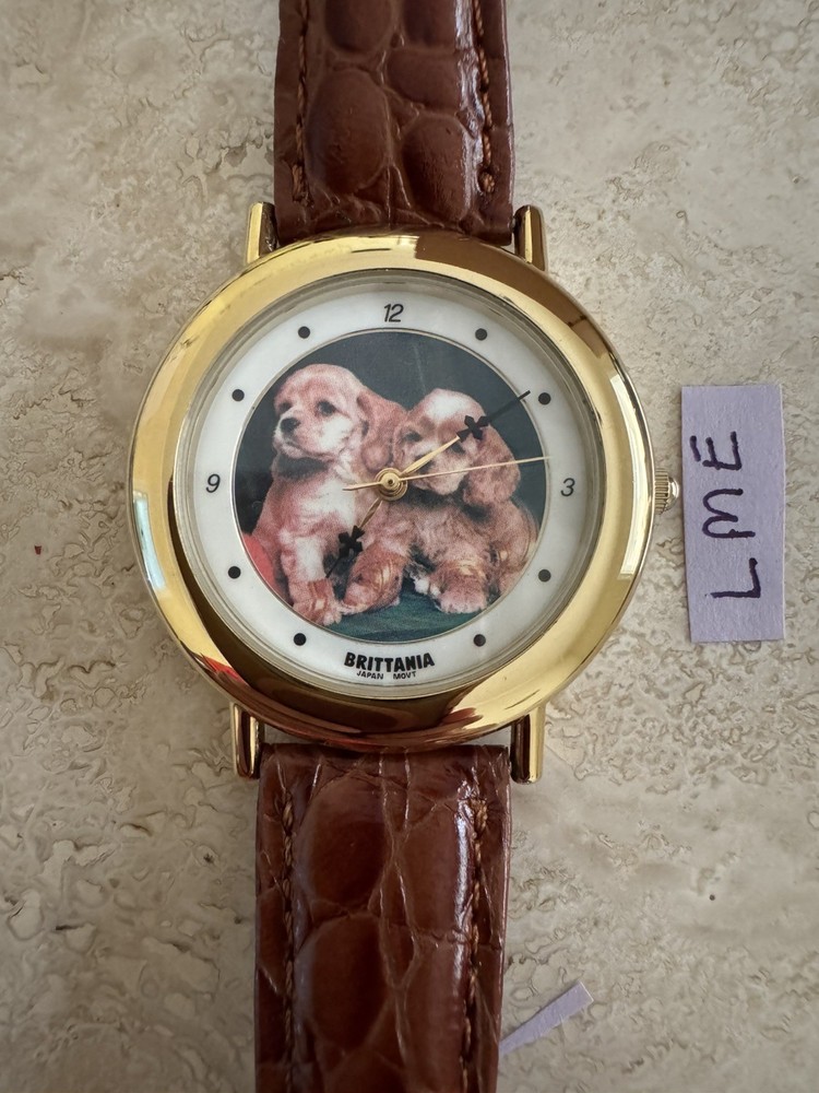 Brittania Cocker Spaniel Puppies Vintage Watch Working Take A Look!
