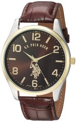 U.S. Polo Assn. Men’s Analog Watch Black Dial Gold Tone Bezel Croco Leather Band
