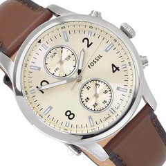 FOSSIL Bennett Mens Multifunction Watch Cream Dial Day Date, Brown Leather Strap