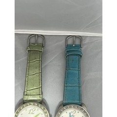 Pair of Women’s Fashion Wristwatches Green & Blue Bands Rhinestone Bezel