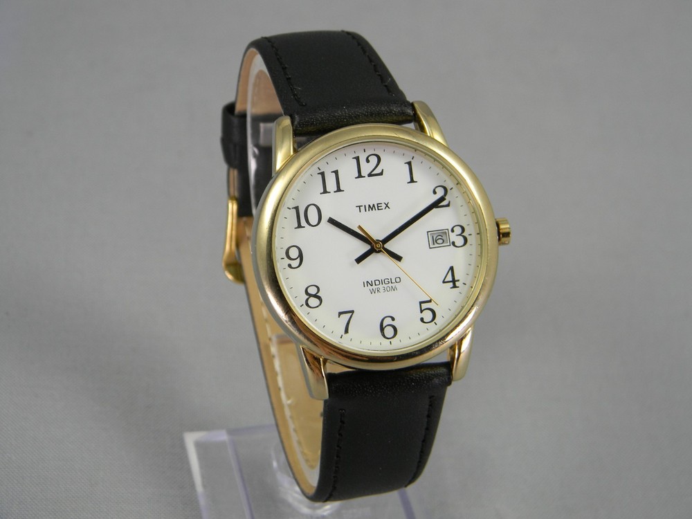 Timex Indiglo Watch Men Easy Reader 35mm Gold Tone Date New Band New Battery