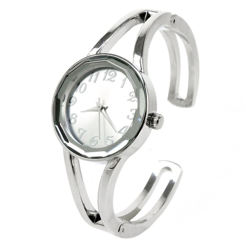 Silver Round Face Women’s Bangle Cuff Watch