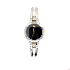 NEW MOVADO AMOROSA 18 DIAMOND TWO TONE BLACK DIAL BANGLE LATEST MODEL SRP $1395