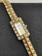 Romanson Giselle 5591Ql Golden Stone Studded Strap Analog Watch for Women