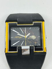 Ed Hardy HA-YL Eagle Dial Cuff Bangle Watch Black Yellow Quartz Wristwatch-READ!