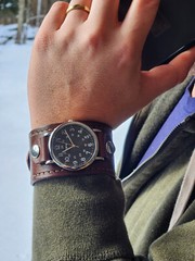 CuffWatches – Men’s Dark Brown Cuff Watch With Leather Stitching
