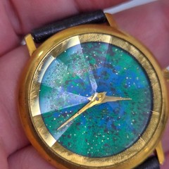 Fossil PC-7306 Round Womens Watch Quartz 35mm Blue Green Gold Black Faceted