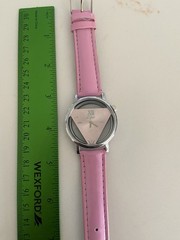 Pink Skeleton Triangle Quartz Thin Leather Strap Wrist Watch Working Great Look