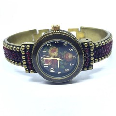 Watch Quarz Analog Michal Negrin Dark red Crystals Elegant Roses Floral style