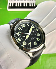 Invicta 11741 Vintage SS Men Quartz Watch Black Metal Dial 45 mm Leather Strap