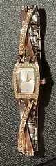 Women’s Costume Watch Ladies Two Toned Band Rose Gold & Silver Tone Clear Stones