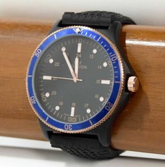 NEW NY London 9809 Blue Coin Edge Bezel Black Tire Tread Silicone Band Watch