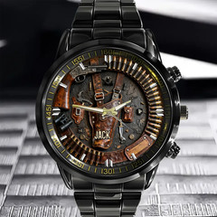 Personalized Hunting Gear Bullet Hunter Men Black Stainless Steel Watch Gift