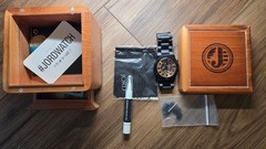 JORD Automatic Skeleton Dial Wood Bracelet Watch Black/Gold Exhibition Back