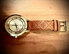 Tory Burch T-Logo Leather Band Stainless Gold-Toned Case Watch in Cammello/Ivory