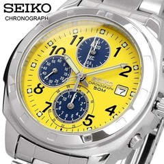 Seiko Chronograph Men’s Quartz Watch Yellow Dial Blue Sub-Dials Brand New Boxed