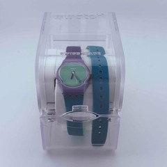 Swatch swiss IS17 Quartz with Teal Blue Purple Band Battery replaced 24.7mm