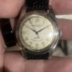 Calvert 17 Jewels Incabloc Antimagnetic Manual 1940s Cream Dial Black Leather
