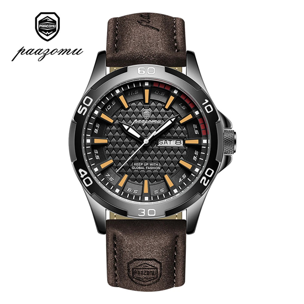 PAAZOMU Men’s Luxury Sport Watch – Waterproof Luminous Quartz Leather Wristwatch