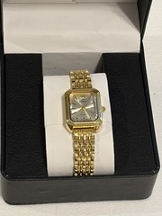 XIMILI Women’s Quartz Analog Rectangle Gold Tone Bracelet Watch w/ Leather Box