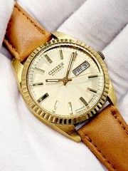Citizen Automatic Day Date 1977 [N.MINT] 35mm Gold Tone Vtg Unisex Watch Runs